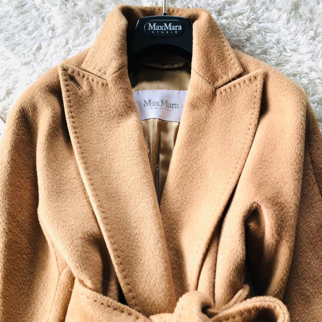 極美品✨マックスマーラ マニュエラコート キャメル100% 女優襟 白タグ M