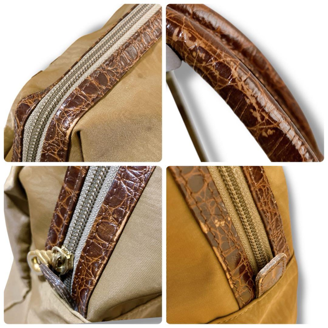 バレンシアガ クロコ型押し A4収納可 ゴールド金具 ボストンバッグ ブラウン