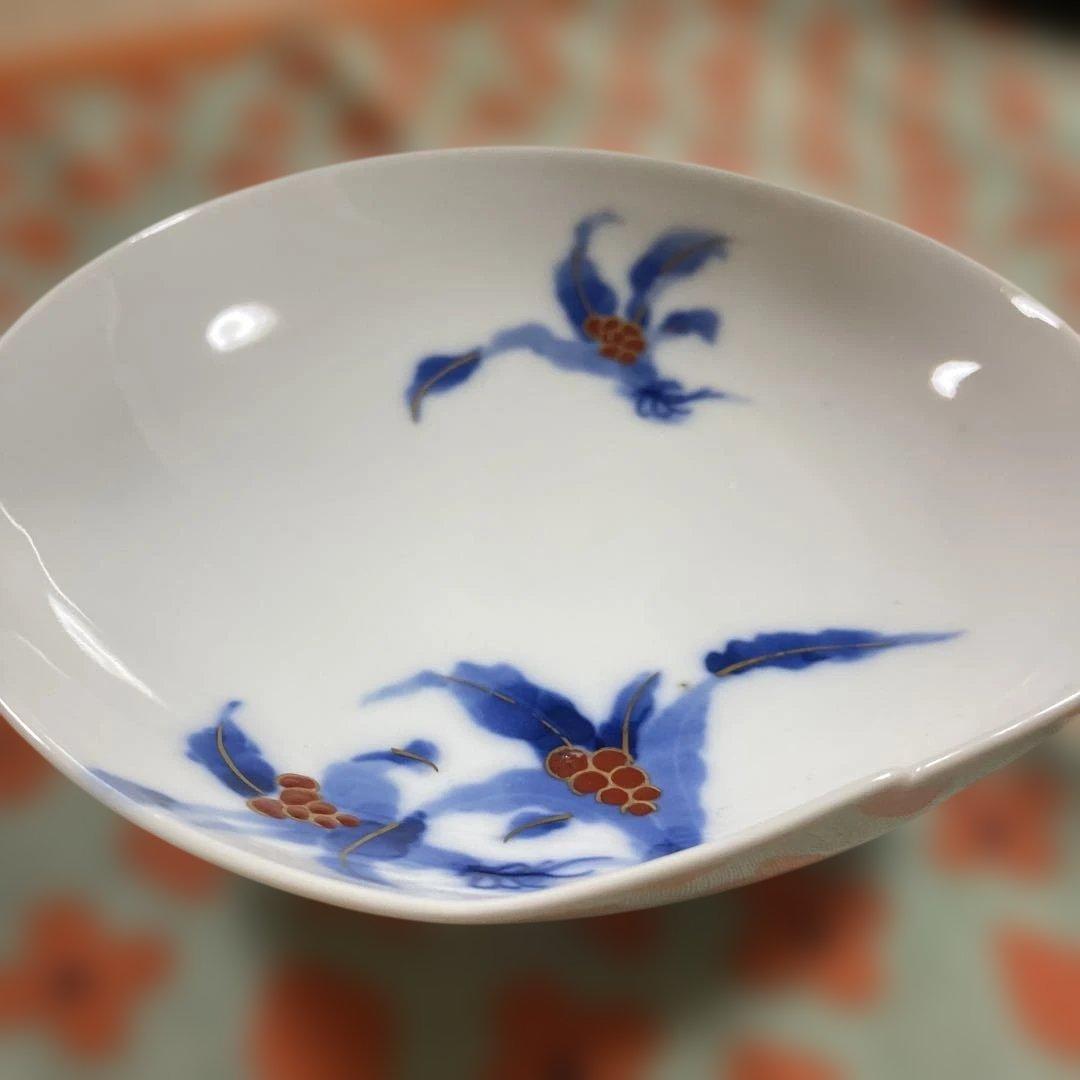 骨董 アンティーク 幻の窯元 源六窯 万年青柄 深皿 5枚組