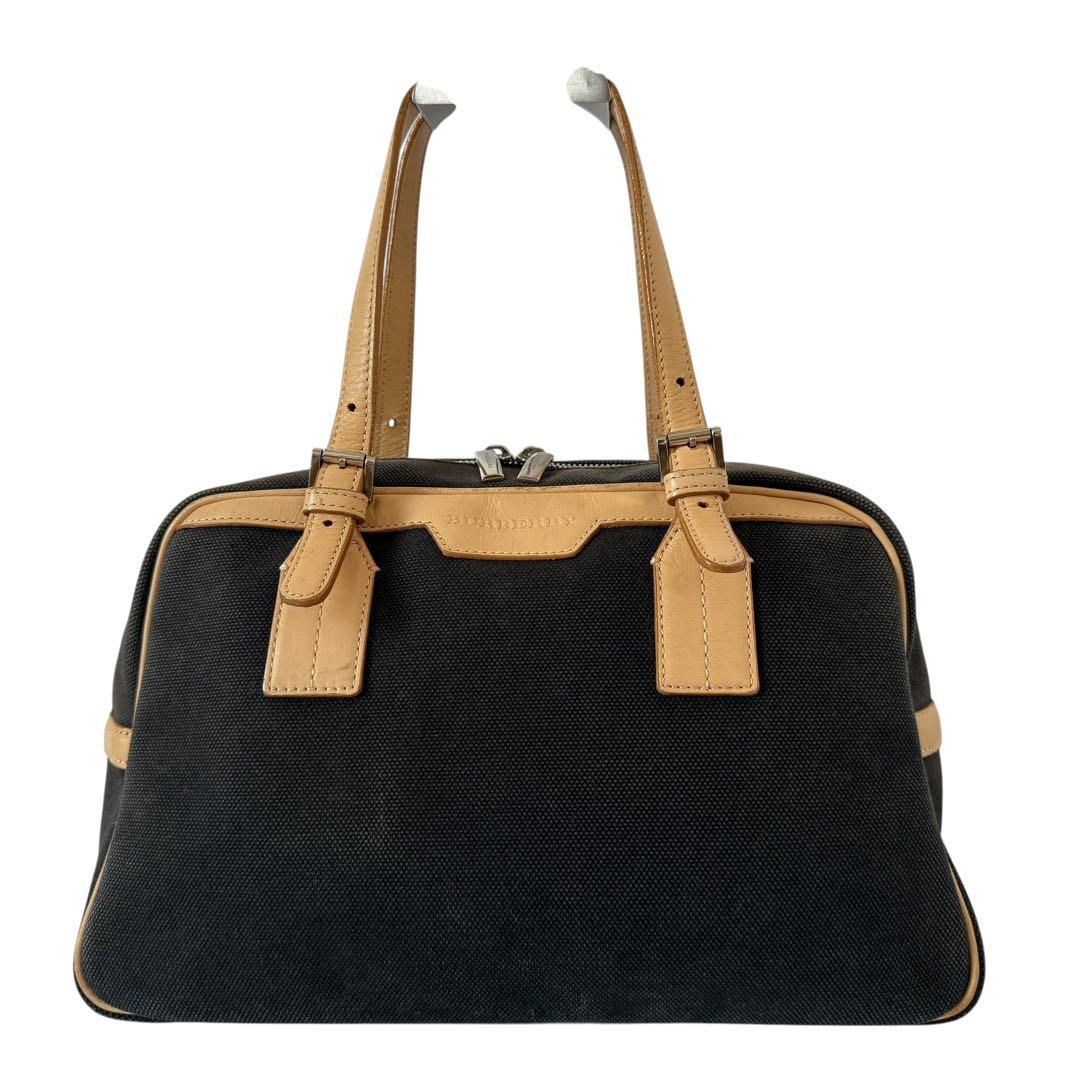 バーバリー 内側ノバチェック ミニボストンバッグ 肩掛け キャンバス ネイビー