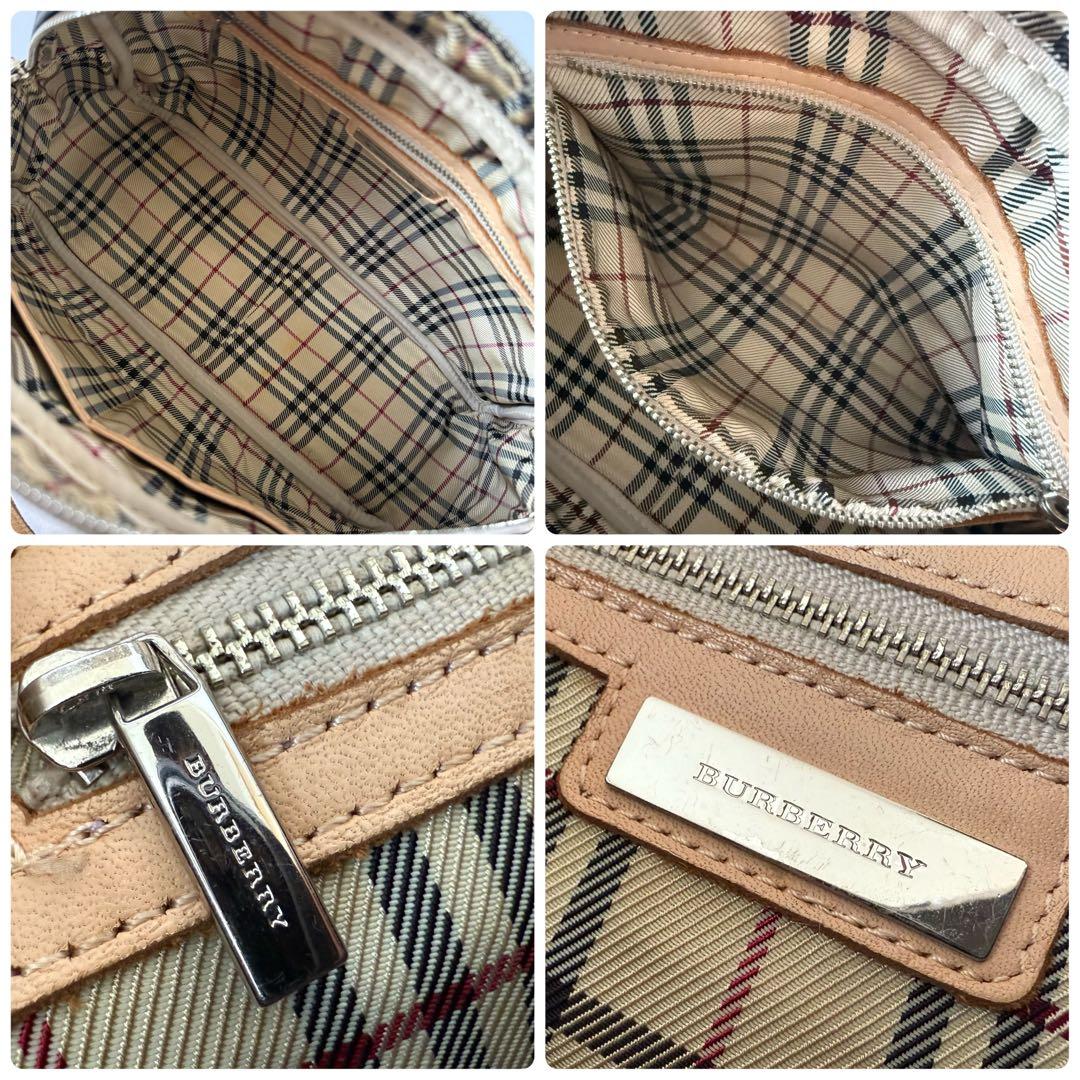 バーバリー 内側ノバチェック ミニボストンバッグ 肩掛け キャンバス ネイビー