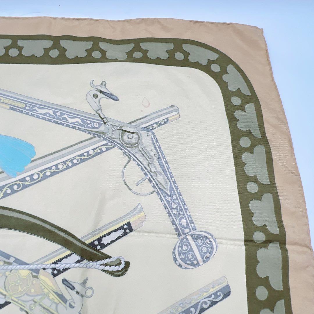 エルメス シルクスカーフ カレ90 DIANE ダイアナ 狩猟 銃 ベージュ希少