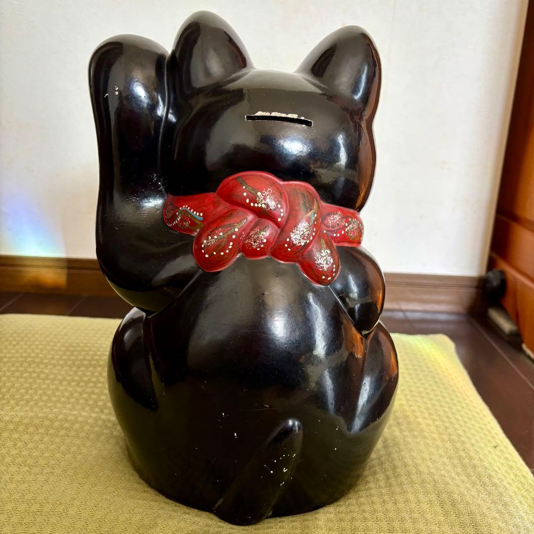 昭和レトロ　黒猫招き猫 左手上げ　ヴィンテージ　大きめサイズ