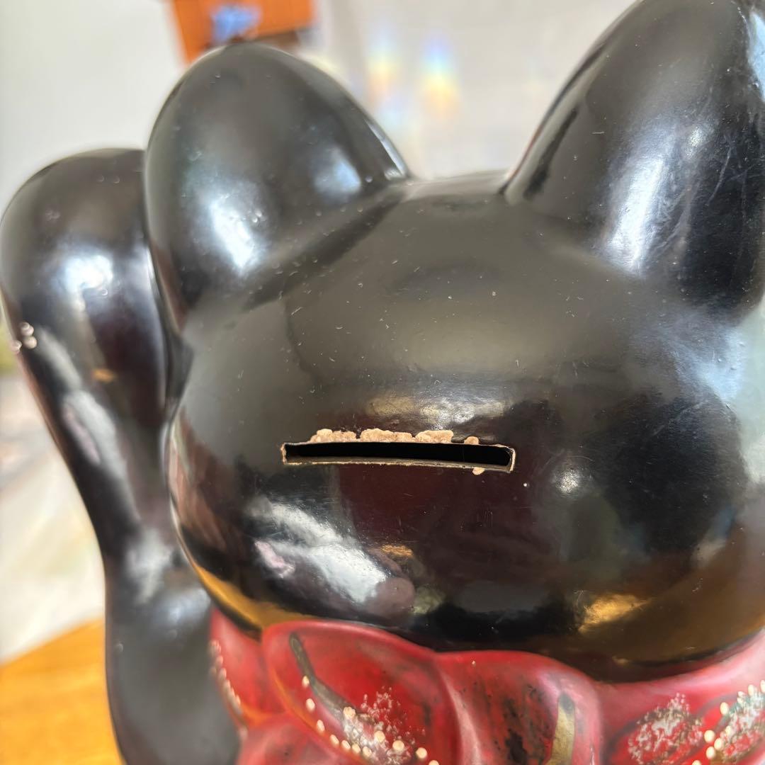 昭和レトロ　黒猫招き猫 左手上げ　ヴィンテージ　大きめサイズ