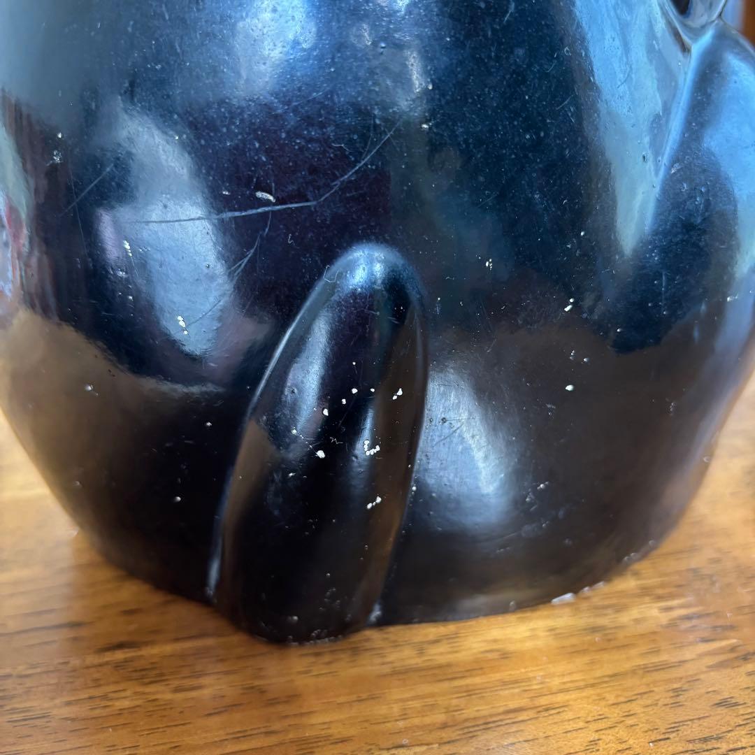 昭和レトロ　黒猫招き猫 左手上げ　ヴィンテージ　大きめサイズ