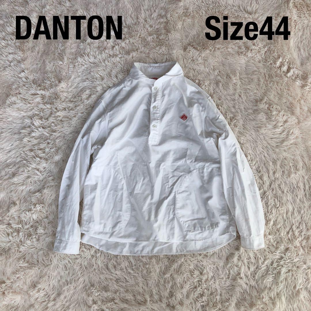 DANTONダントンプルオーバーシャツ丸襟ショールカラーコットンホワイト白44