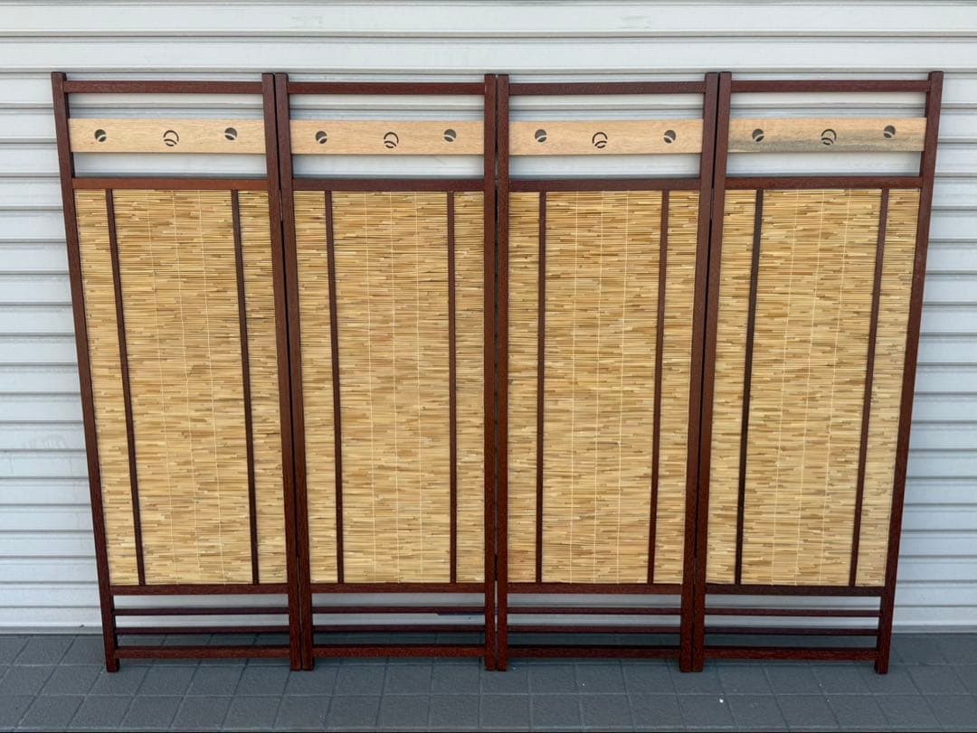 【送料込み】昭和レトロ　4連パーテーション　間仕切り　屏風　衝立　木製