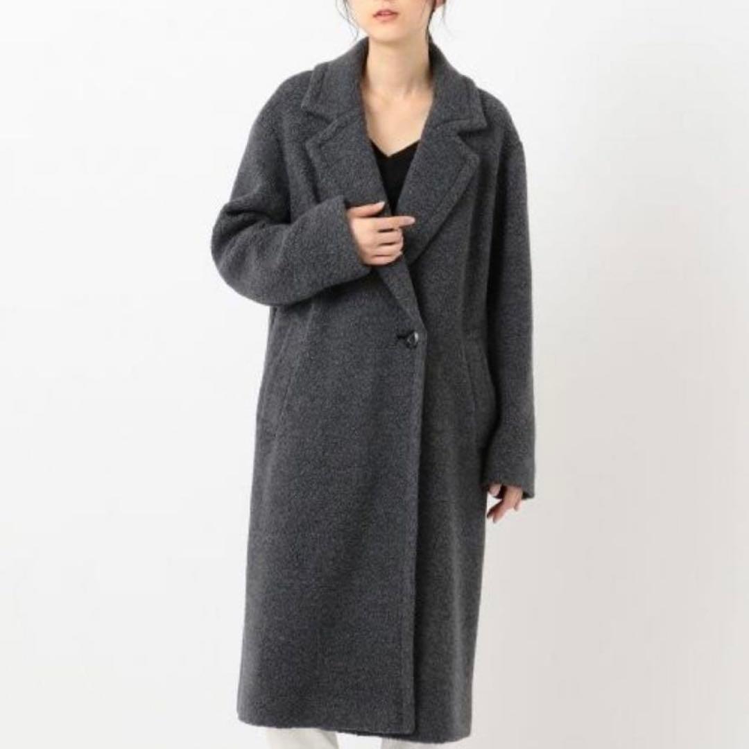 美品✨23区 大人可愛い ボアジャージー チェスターコート ロング グレー38M