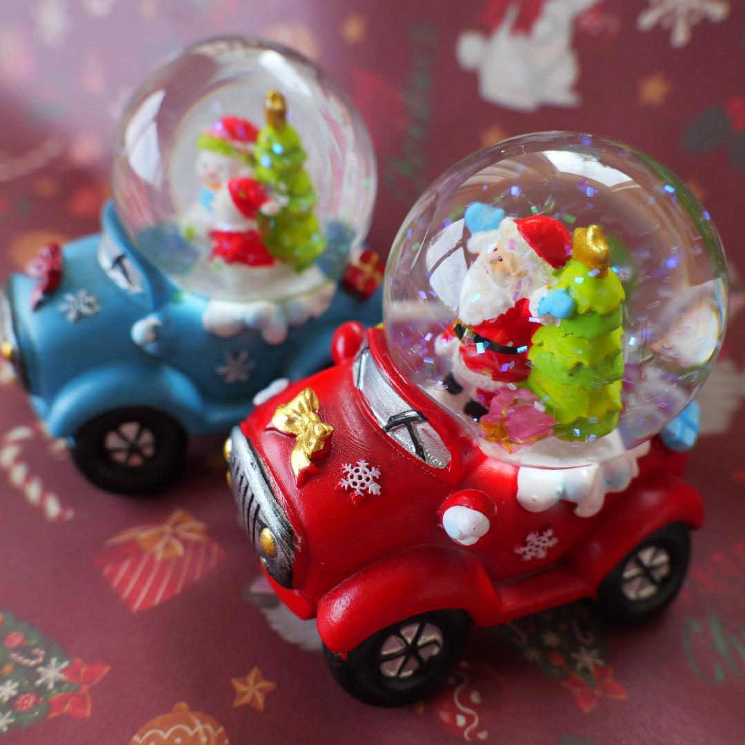 ミニサイズ スノードーム2個セット　サンタ　スノーマン　レッド