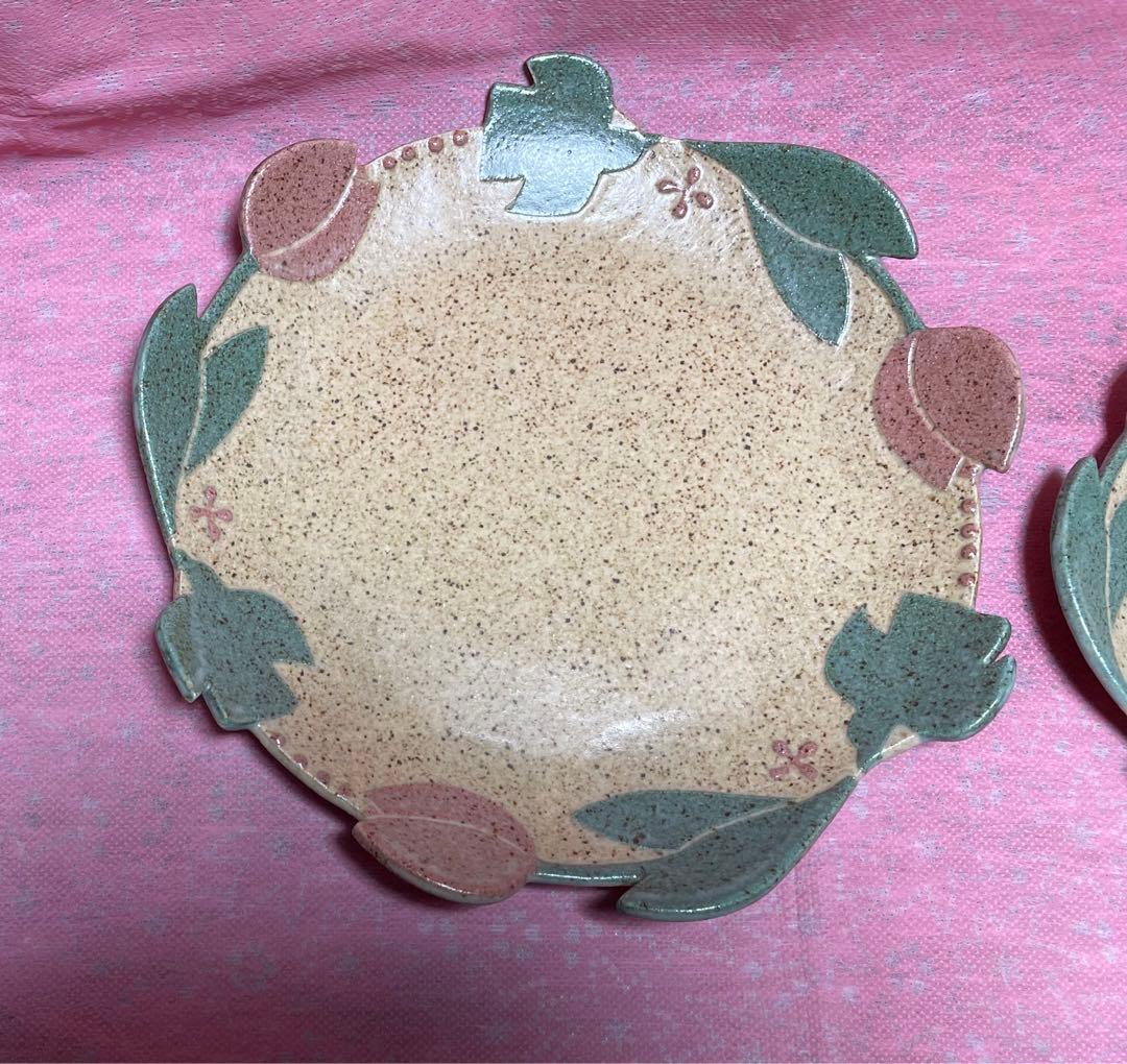 苔色工房　田中遼馬　大皿小皿セット　チューリップ　ミントグリーン・ピンク　新品