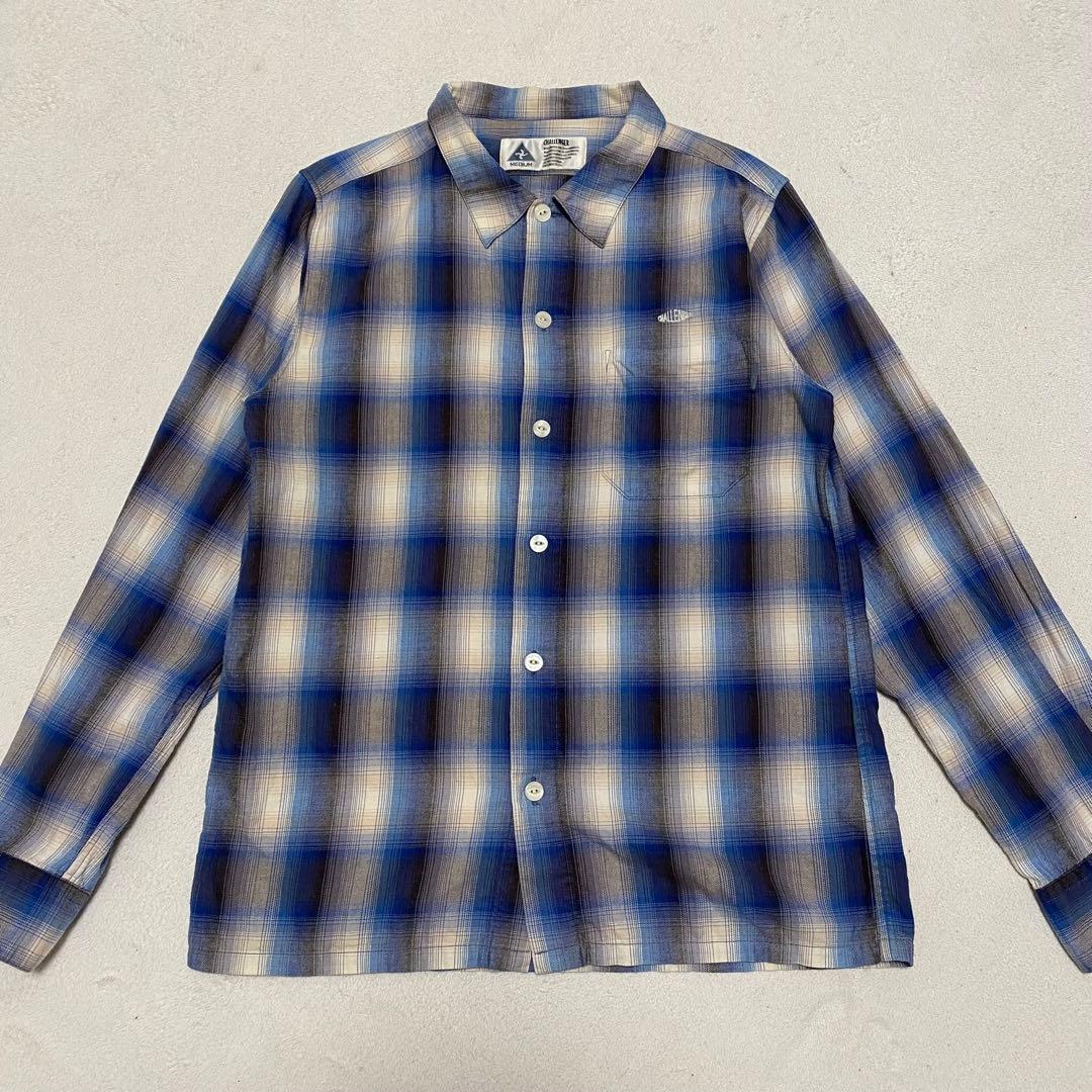 Challenger オンブレチェック　長袖シャツ　刺繍　ブルー