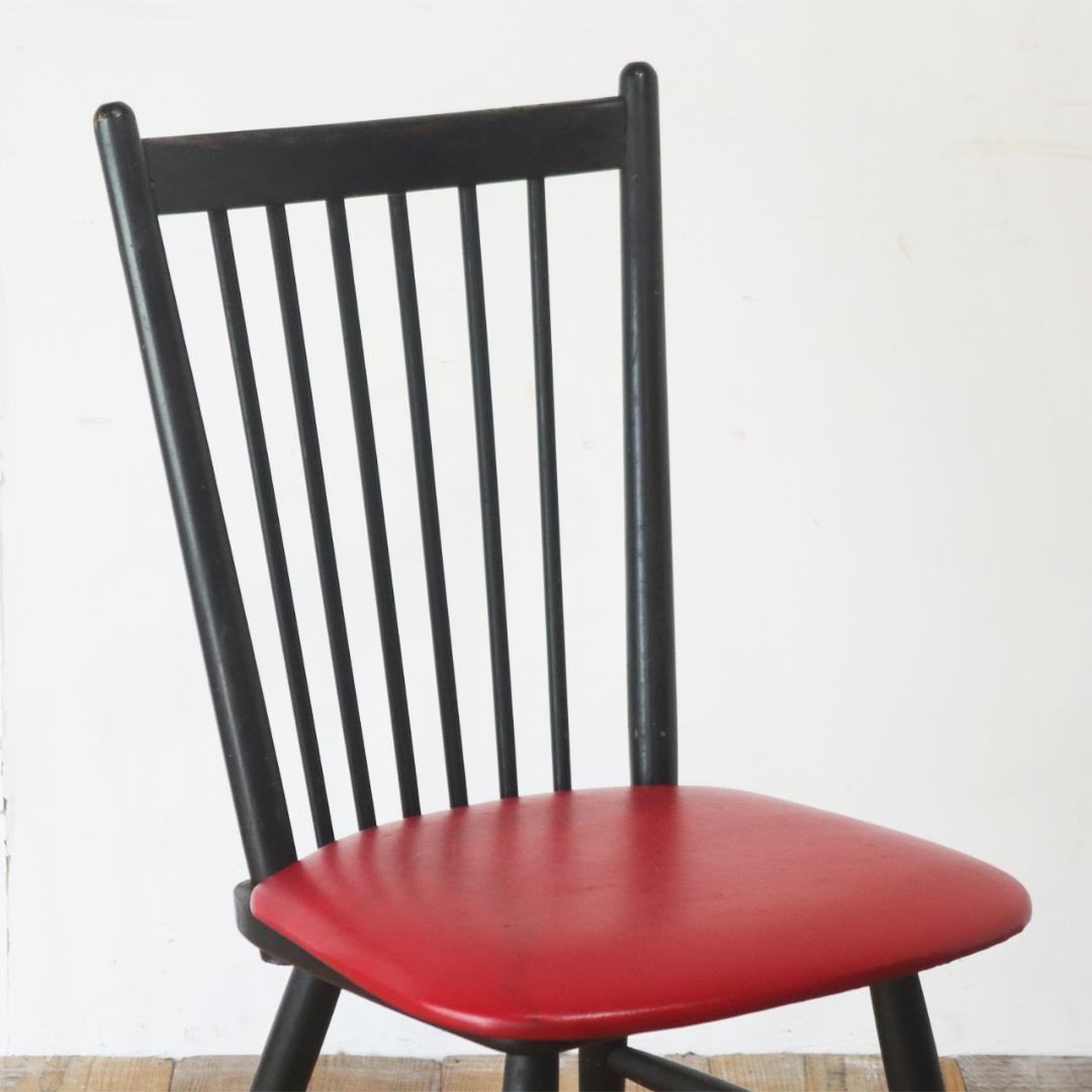 レトロ ダイニングチェア 椅子 食堂 木製 合皮 レザー 赤 松田家具 3