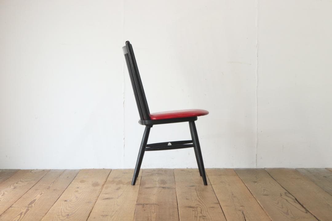 レトロ ダイニングチェア 椅子 食堂 木製 合皮 レザー 赤 松田家具 3