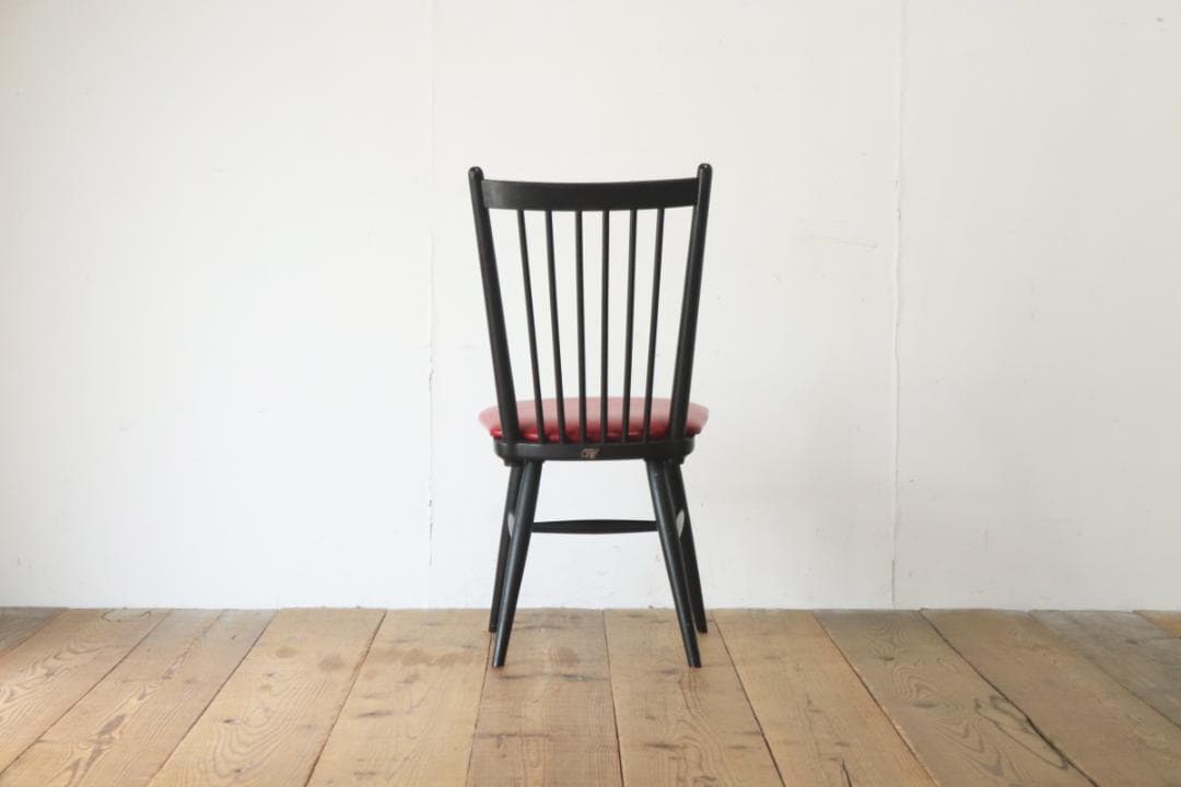 レトロ ダイニングチェア 椅子 食堂 木製 合皮 レザー 赤 松田家具 3