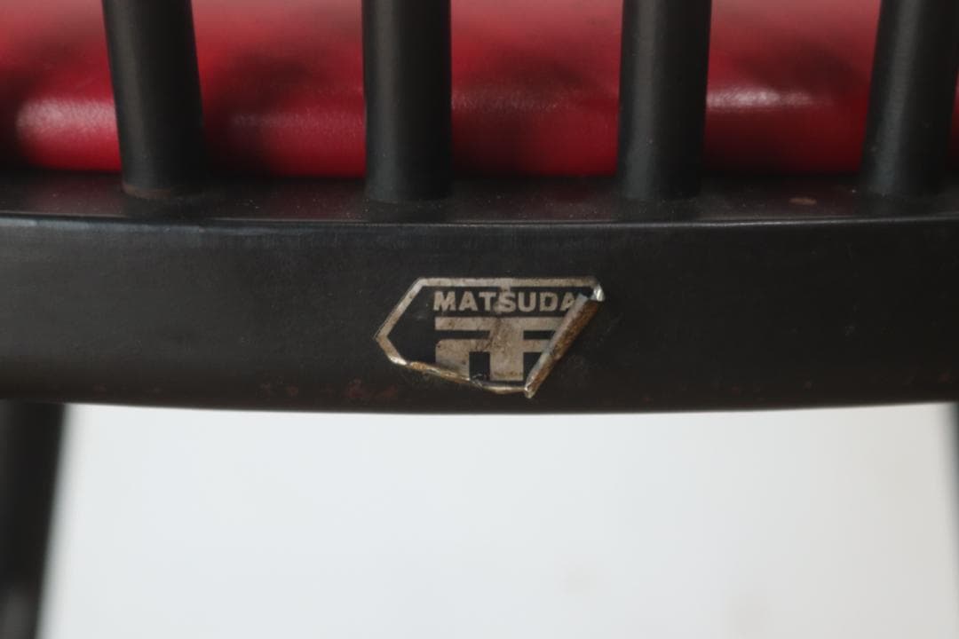 レトロ ダイニングチェア 椅子 食堂 木製 合皮 レザー 赤 松田家具 3