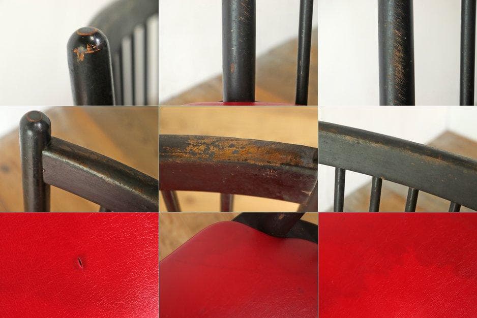 レトロ ダイニングチェア 椅子 食堂 木製 合皮 レザー 赤 松田家具 3