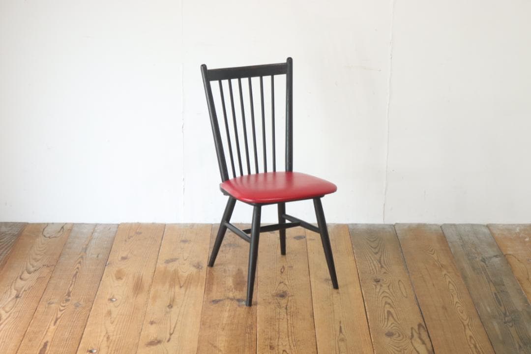レトロ ダイニングチェア 椅子 食堂 木製 合皮 レザー 赤 松田家具 3