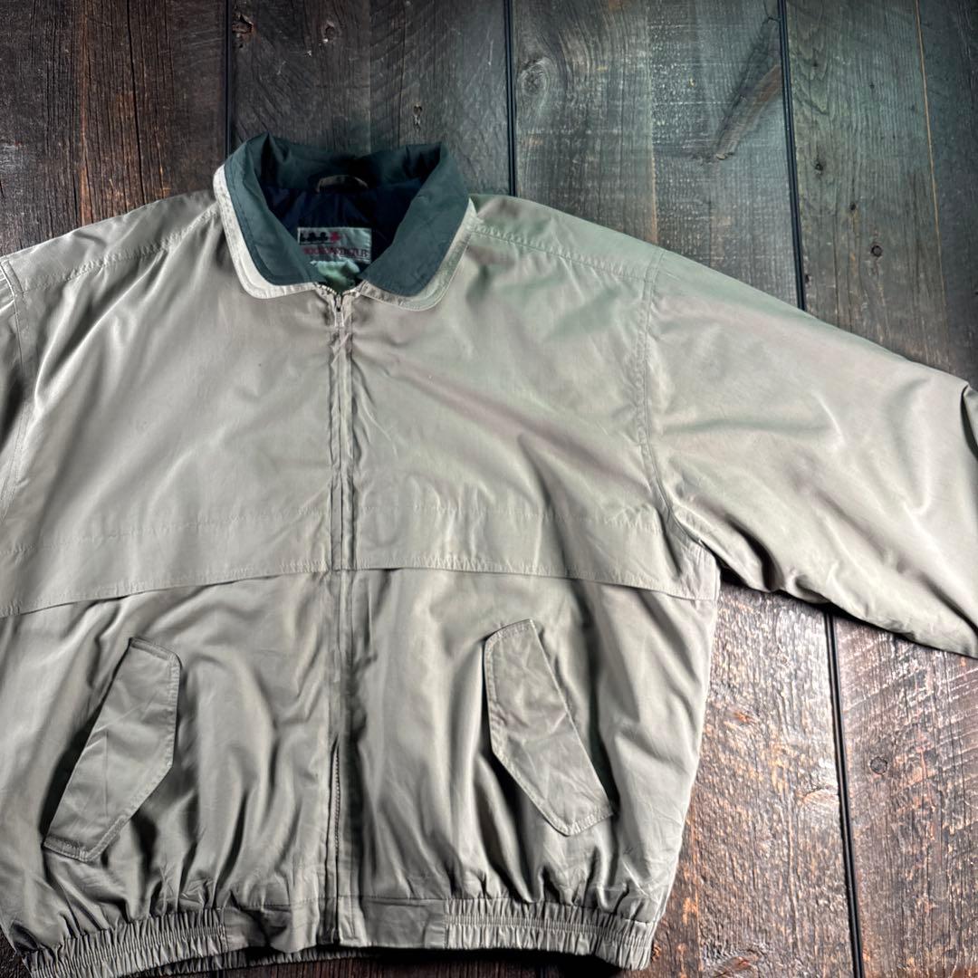 古着　中綿入り　ドリズラージャケット　短丈ブルゾン　切り替え襟ライトベージュL.
