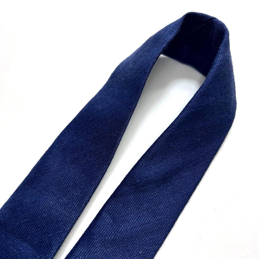 美品 ポールスミス ネクタイ シルク 麻 無地 ソリッドタイ 紺色 日本 風合い