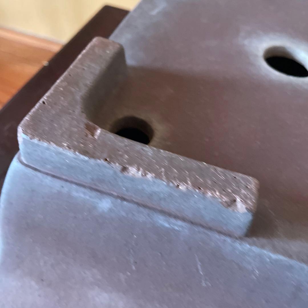 【落款あり】盆栽鉢 常滑 山秋造 松泉焼 紫泥 長方外縁泥物 43cm