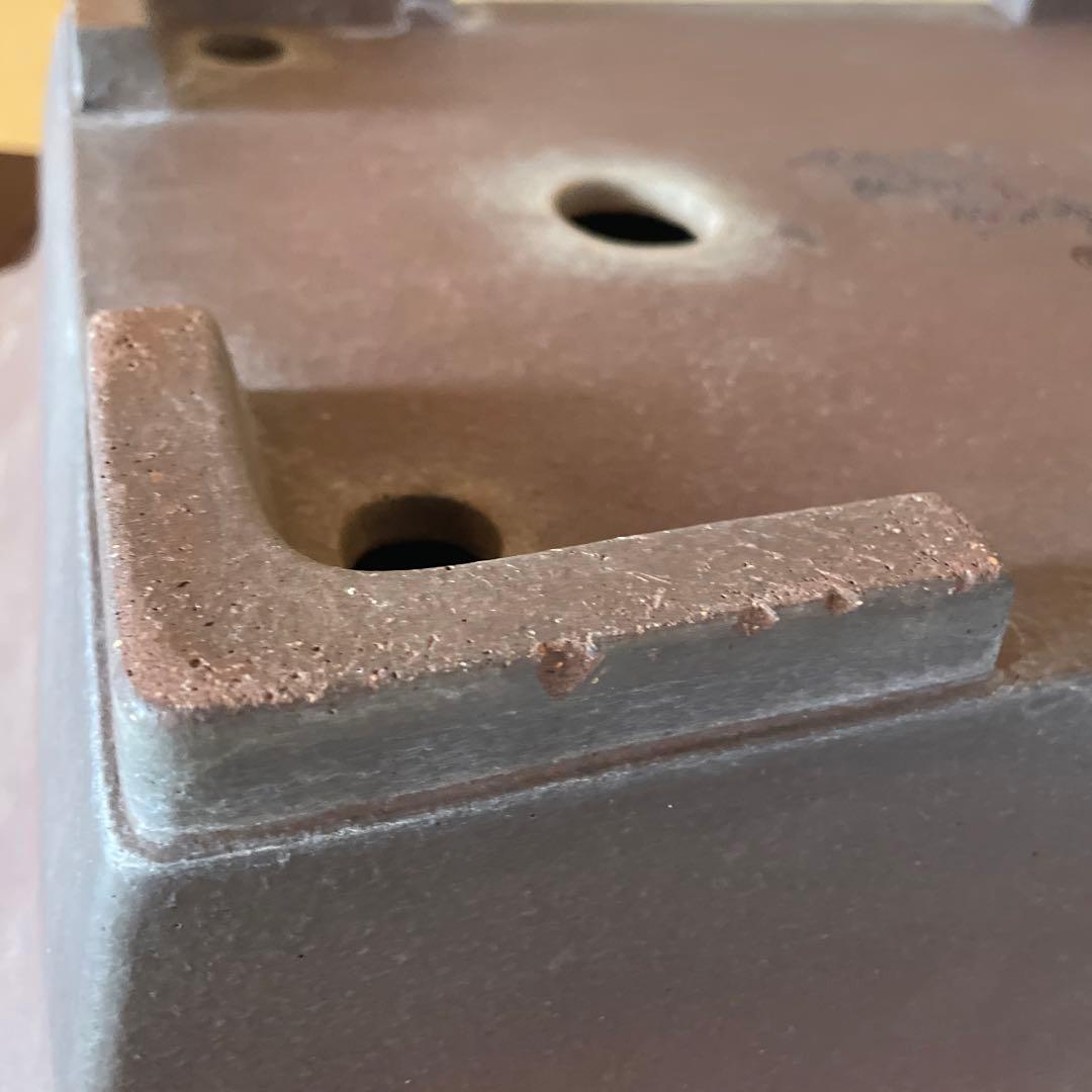 【落款あり】盆栽鉢 常滑 山秋造 松泉焼 紫泥 長方外縁泥物 43cm