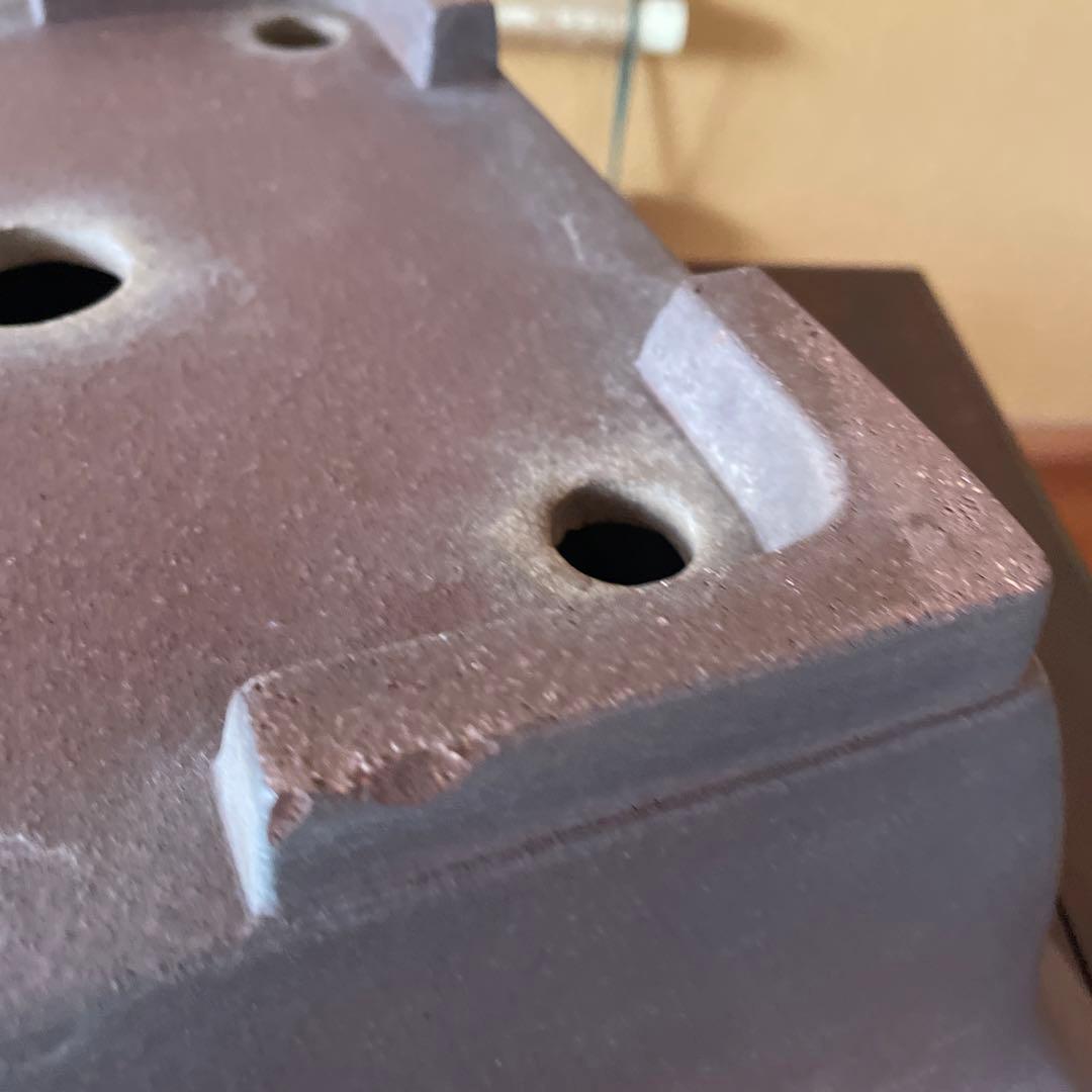 【落款あり】盆栽鉢 常滑 山秋造 松泉焼 紫泥 長方外縁泥物 43cm