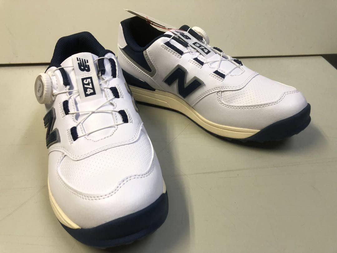 【未使用】New Balance 574 ゴルフシューズ 色：ホワイト/ネイビー