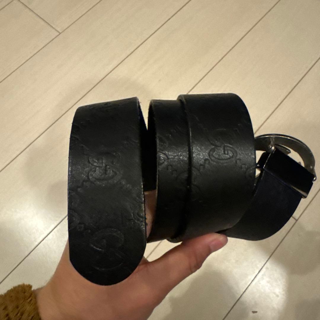 Gucci ブラックレザーベルト ダブルGロゴ