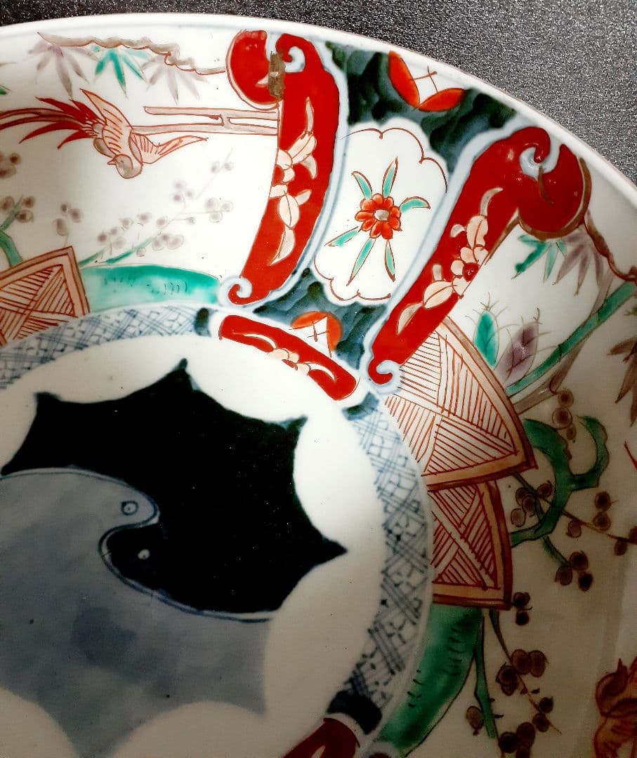 江戸時代末期～明治時代　古伊万里　錦手　竹梅に鳳凰の図　大中小　３つ重鉢　無傷！