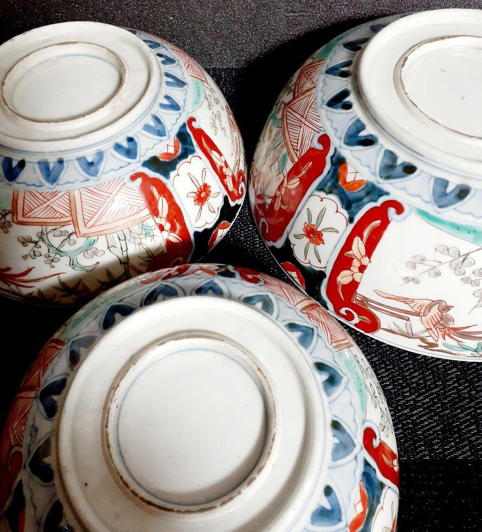 江戸時代末期～明治時代　古伊万里　錦手　竹梅に鳳凰の図　大中小　３つ重鉢　無傷！