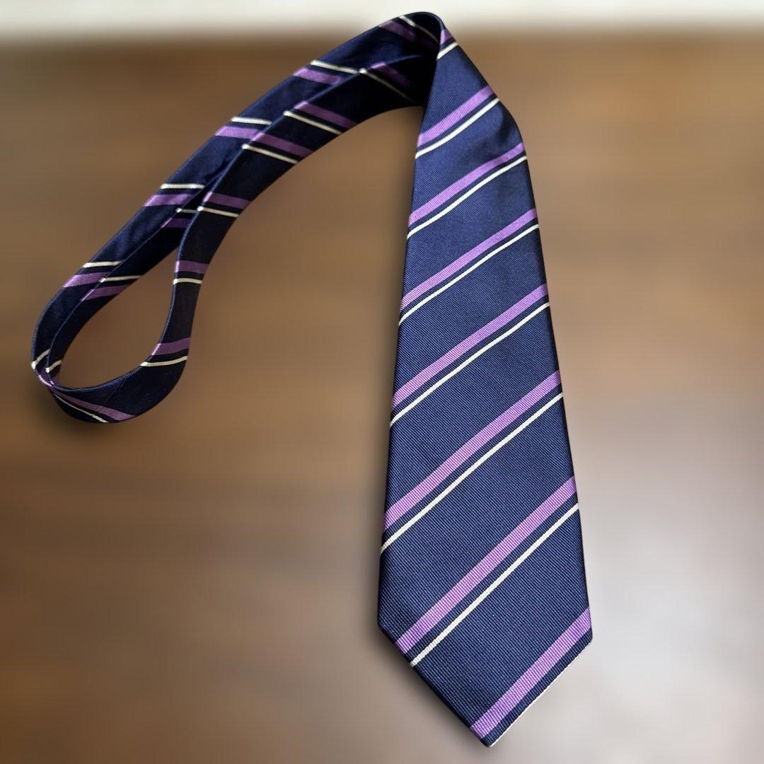 E. Marinella シルク ネクタイ ネイビー ストライプ