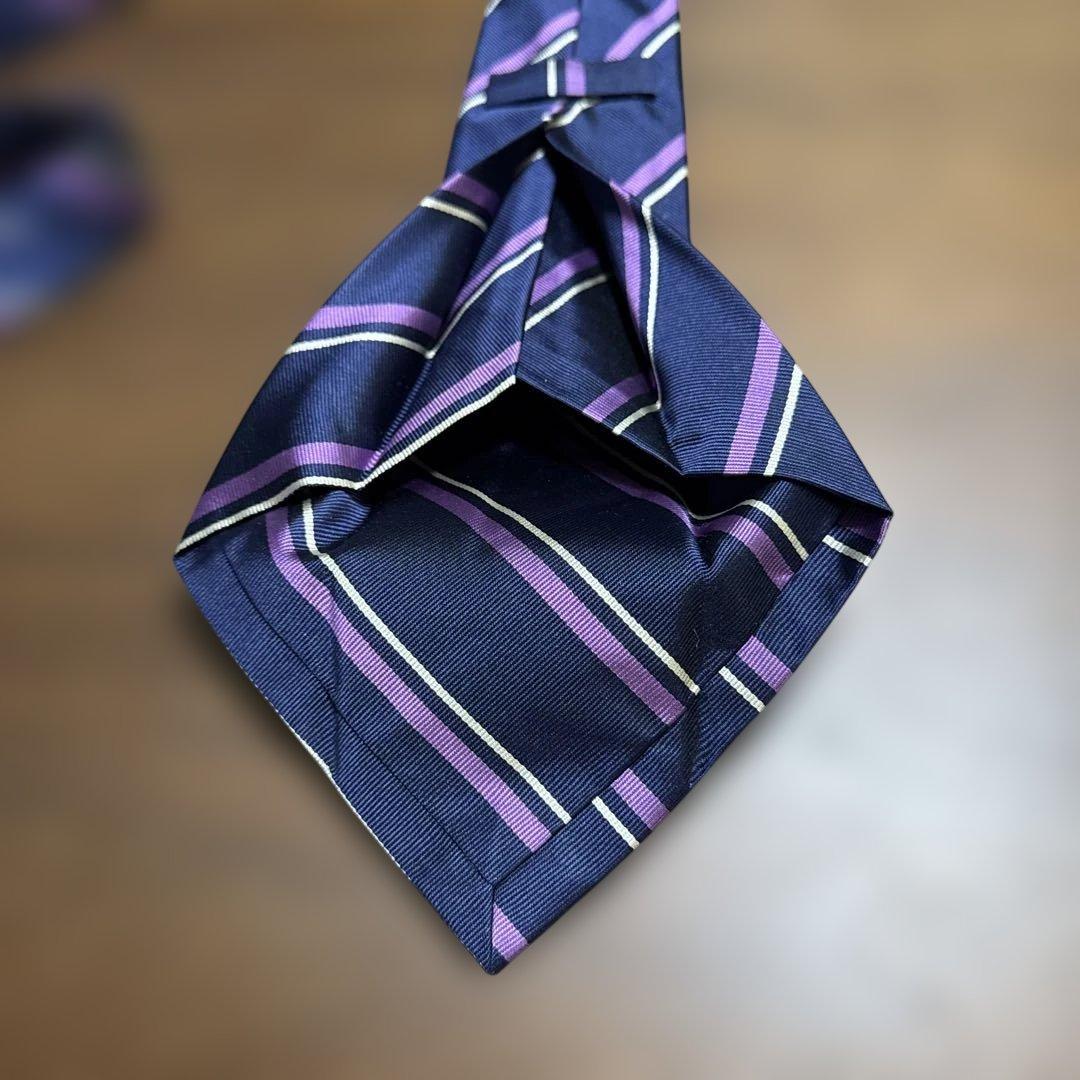 E. Marinella シルク ネクタイ ネイビー ストライプ