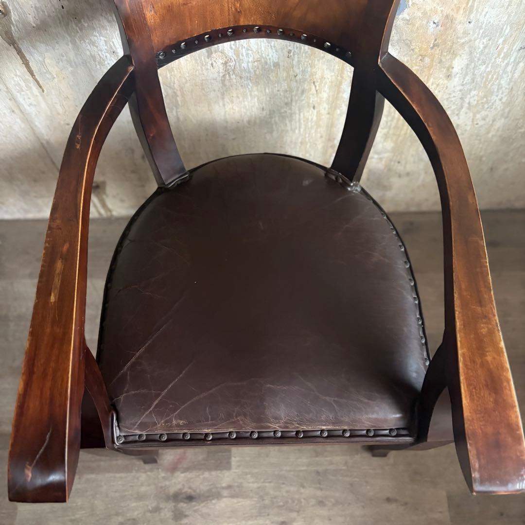 エスニックスタイル　レザーシート アームチェア ヴィンテージ　①