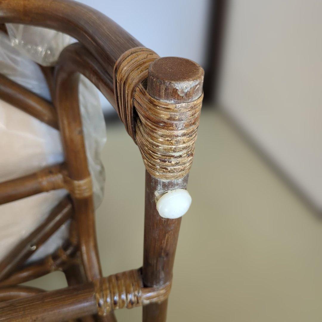 美品ラタン 籐 座椅子 クッション、ビニ−ル付き2脚セット