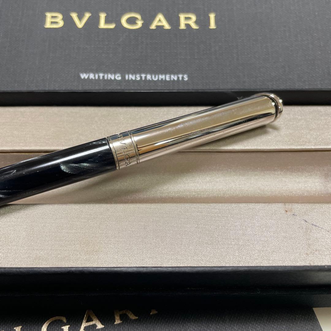 BVLGARI ブルガリ ボールペン 黒シルバー 専用革製ペンケース付き