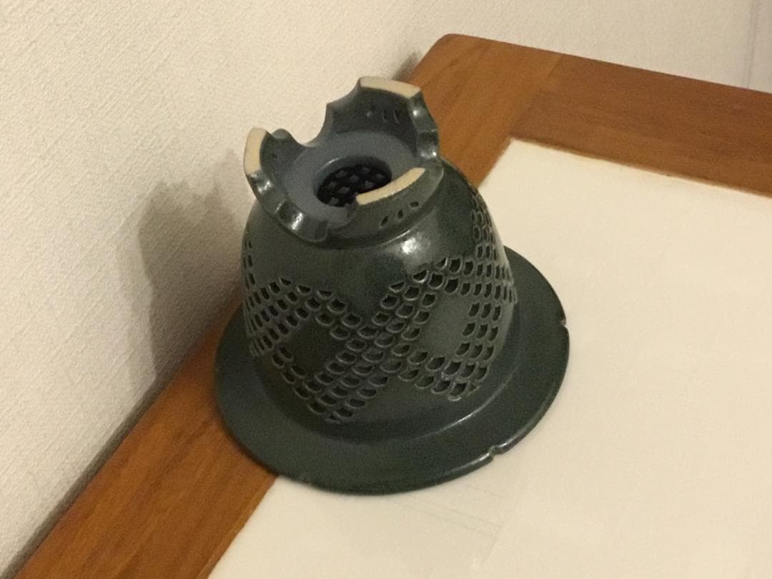 天山鉢 天山工房　緑青海波 透かし 鉢　濃緑