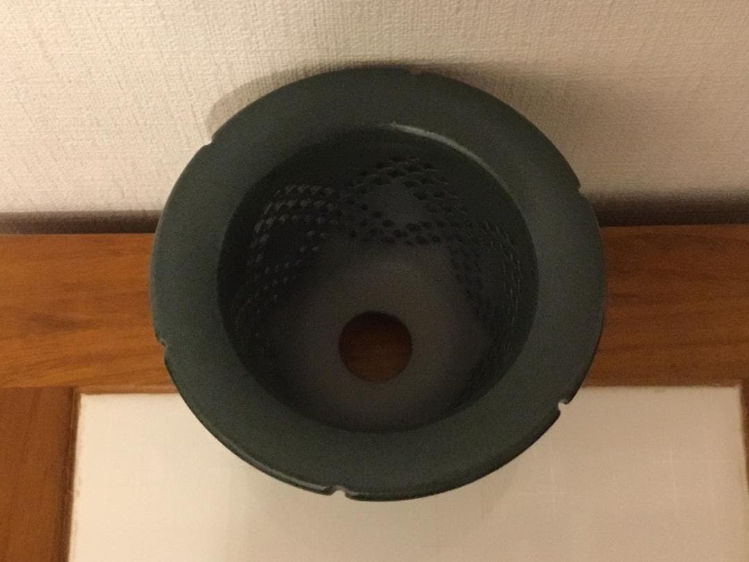 天山鉢 天山工房　緑青海波 透かし 鉢　濃緑