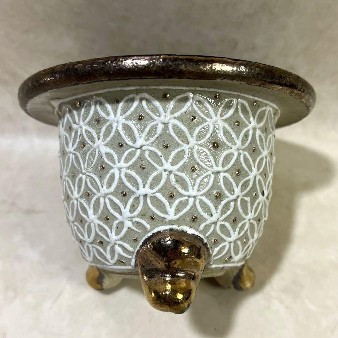 【京楽焼】金彩蘭鉢　盆栽鉢　植木鉢　おもと鉢　多肉サボテンにも