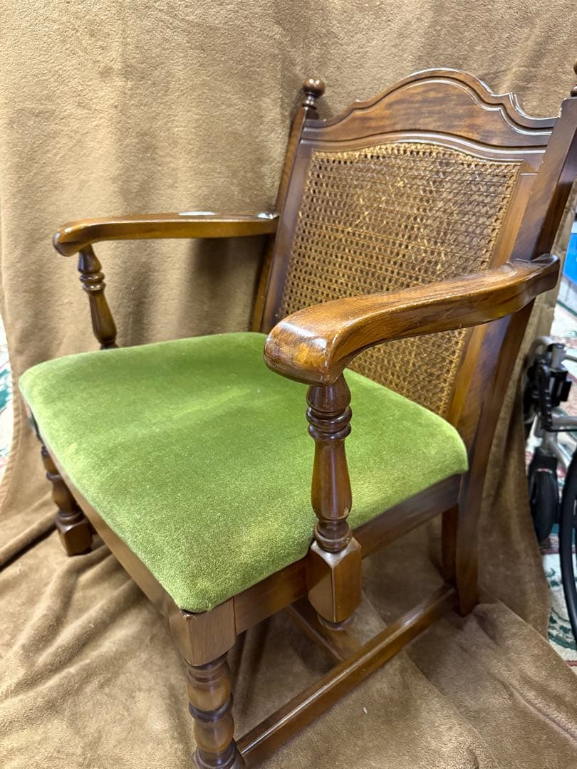 A1 オールドカリモク コロニアル チェア モケットグリーン karimoku