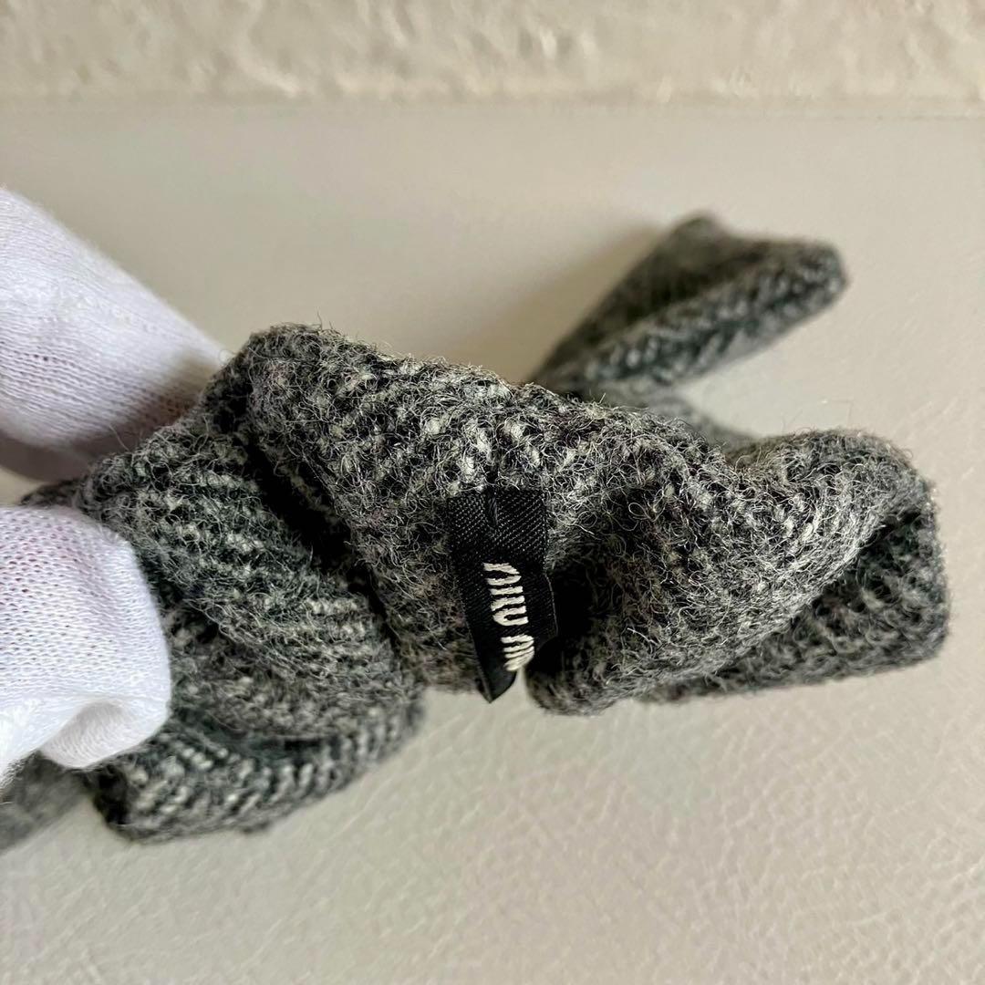 miumiu ミュウミュウ シェブロン ウール リボンシュシュ グレー