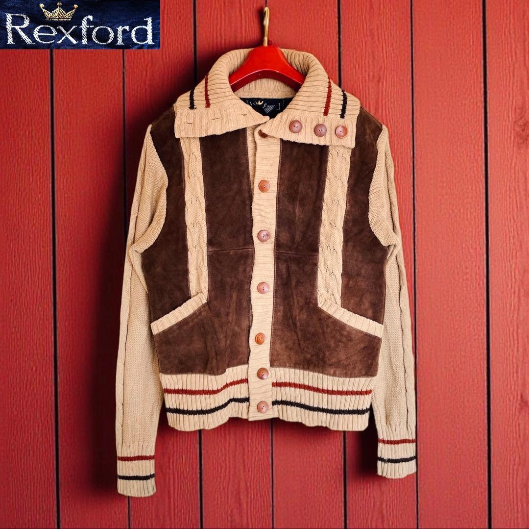 Euro vintage レザー切り替えニットジャケット スエードジャケット L