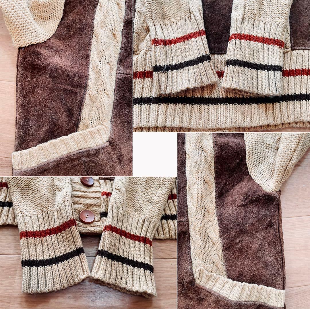 Euro vintage レザー切り替えニットジャケット スエードジャケット L