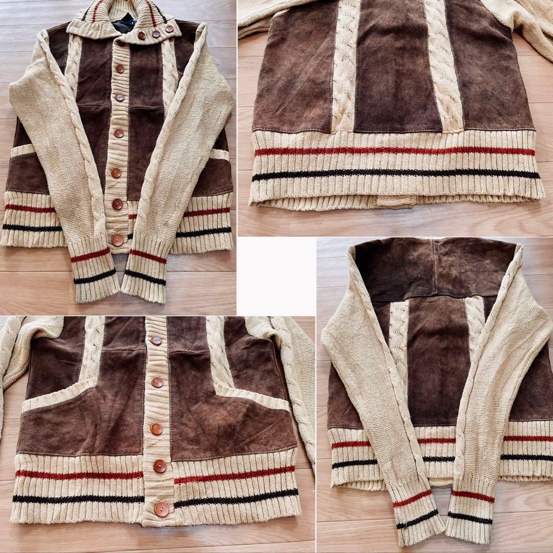 Euro vintage レザー切り替えニットジャケット スエードジャケット L