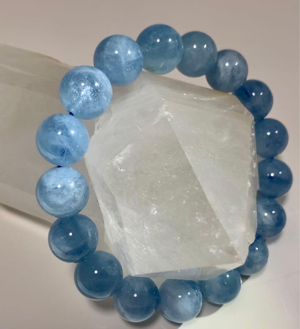 ★希少★ 非加熱ディープアクアマリン　天然色　ブレスレット
