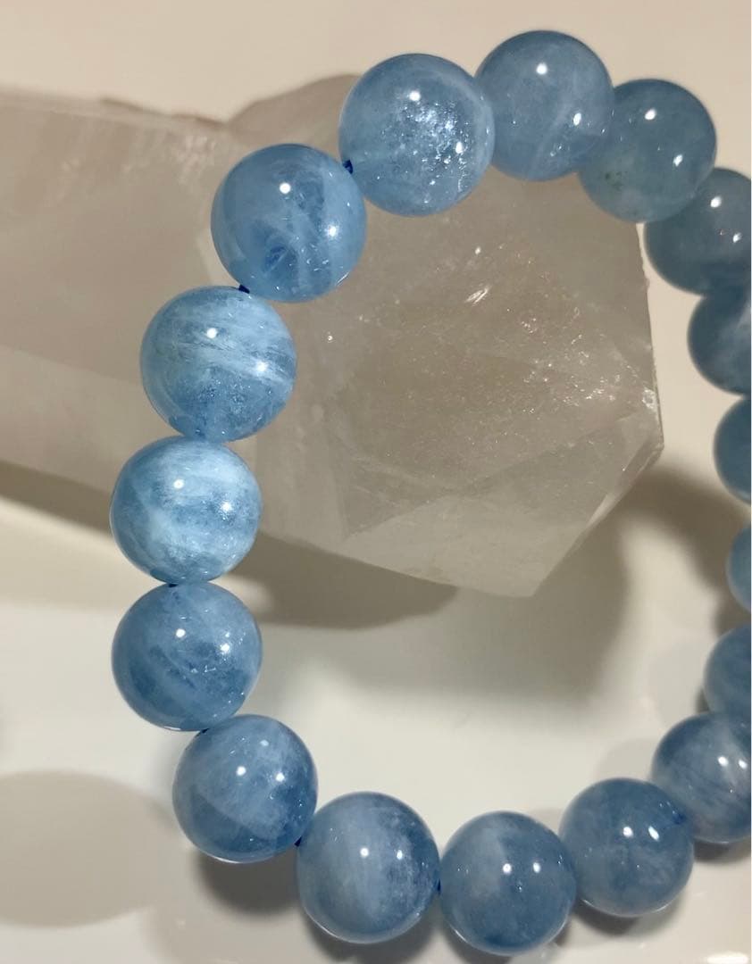 ★希少★ 非加熱ディープアクアマリン　天然色　ブレスレット