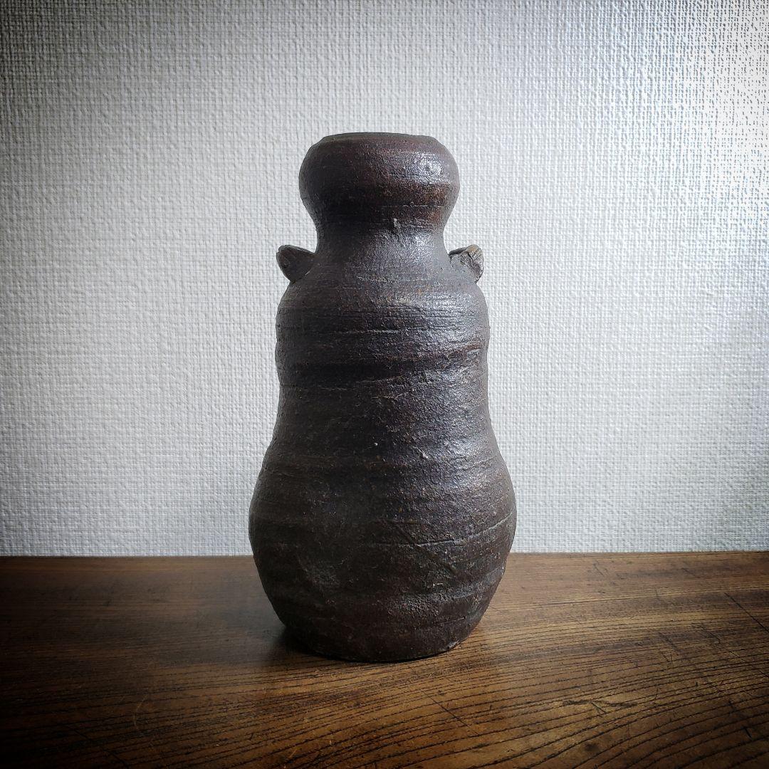 花器　焼締め　締焼き　耳付花入　滲みあり　江戸後期