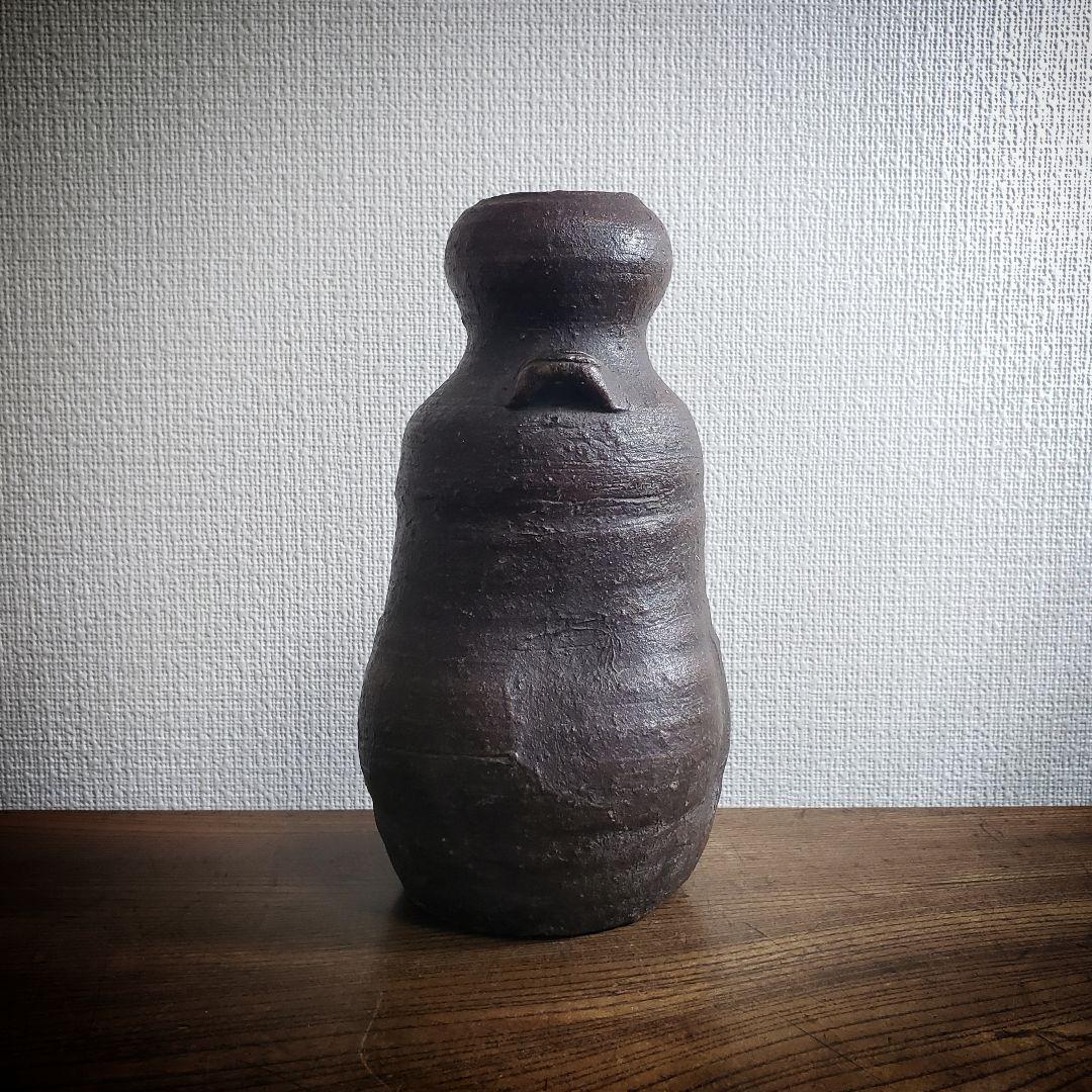 花器　焼締め　締焼き　耳付花入　滲みあり　江戸後期