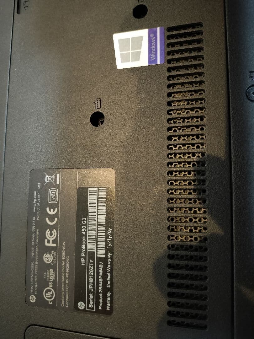 HP ProBook 450 G3 Core i3 Win10Pro 動作品