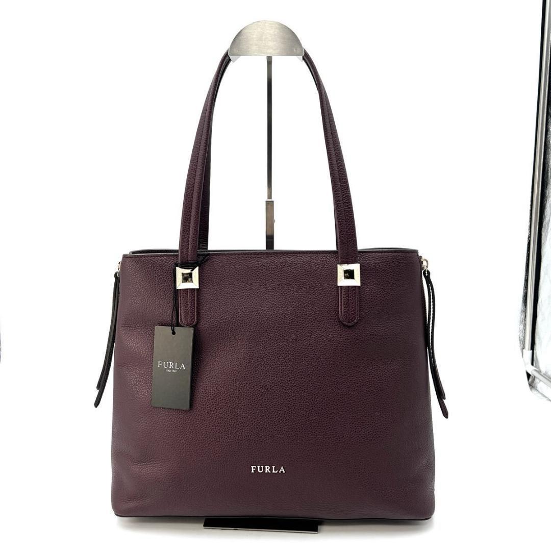 専用品 FURLA トートバッグ パープル ボルドー レザー A4可 未使用級