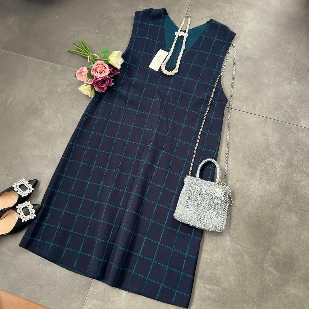 新品未使用タグ付き✨ファミリアコーデにも♡組曲　ワンピース　チェック　ネイビー⑤